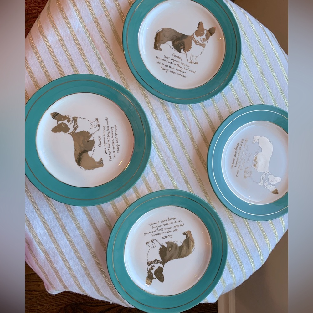 NWT Anthropologie Dining | Dog Biography Quincy Corgi Canapé Plates | Set of 4 - Picture 3 of 5